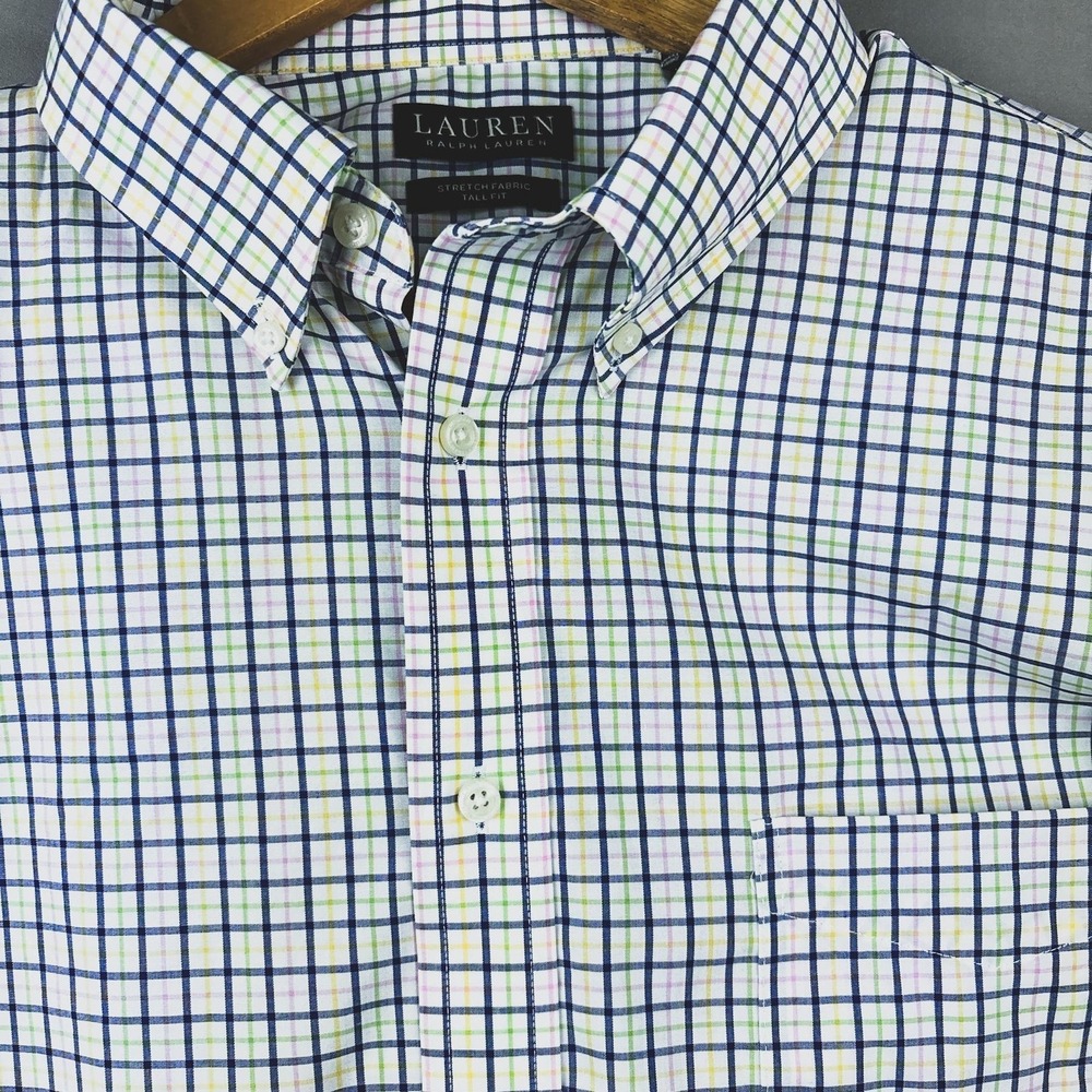 Lauren Ralph Lauren Check Dress Shirt Tall Fit Size 17.5 36/37 Supima Cotton